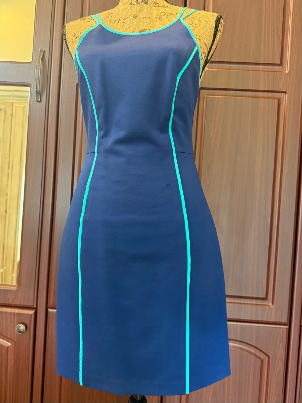 Trina Turk Navy Dress with Turquoise Trim - Picture 3 of 7